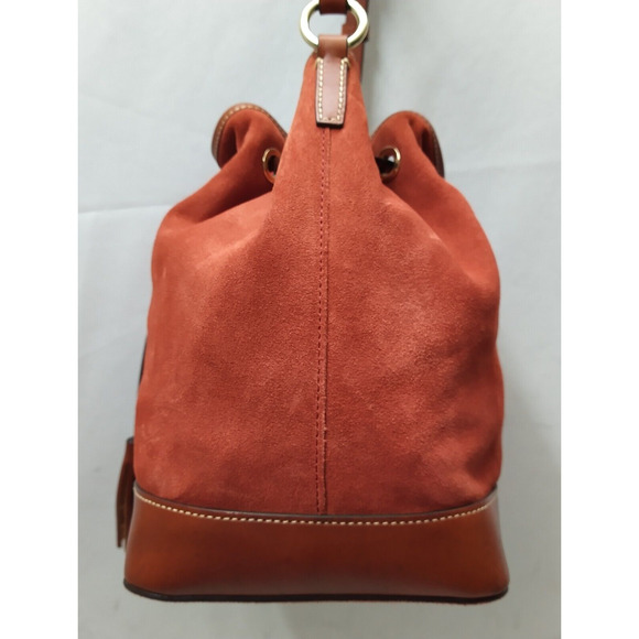 Dooney & Bourke Orange Suede Leather Trim Drawstring Shoulder Bag - Picture 14 of 15